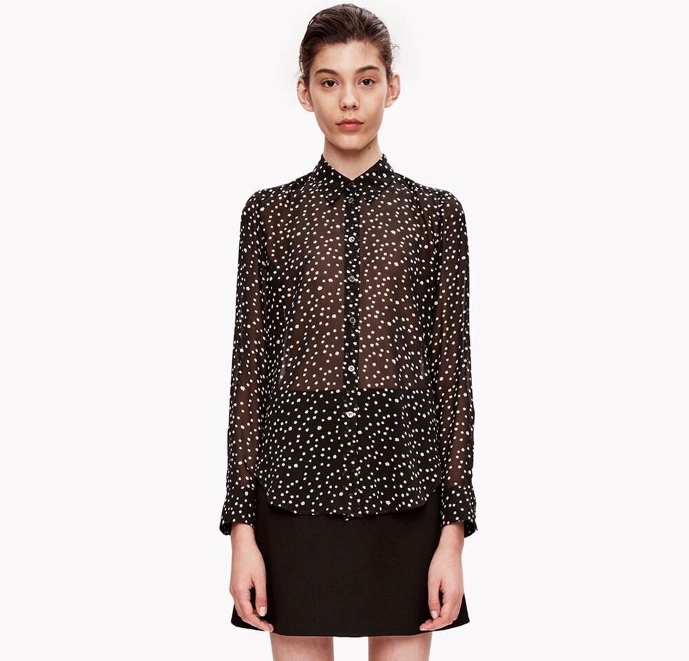 Theory Sunaya Starry Print Silk Blouse XL Black 100% Silk Button Down Shirt